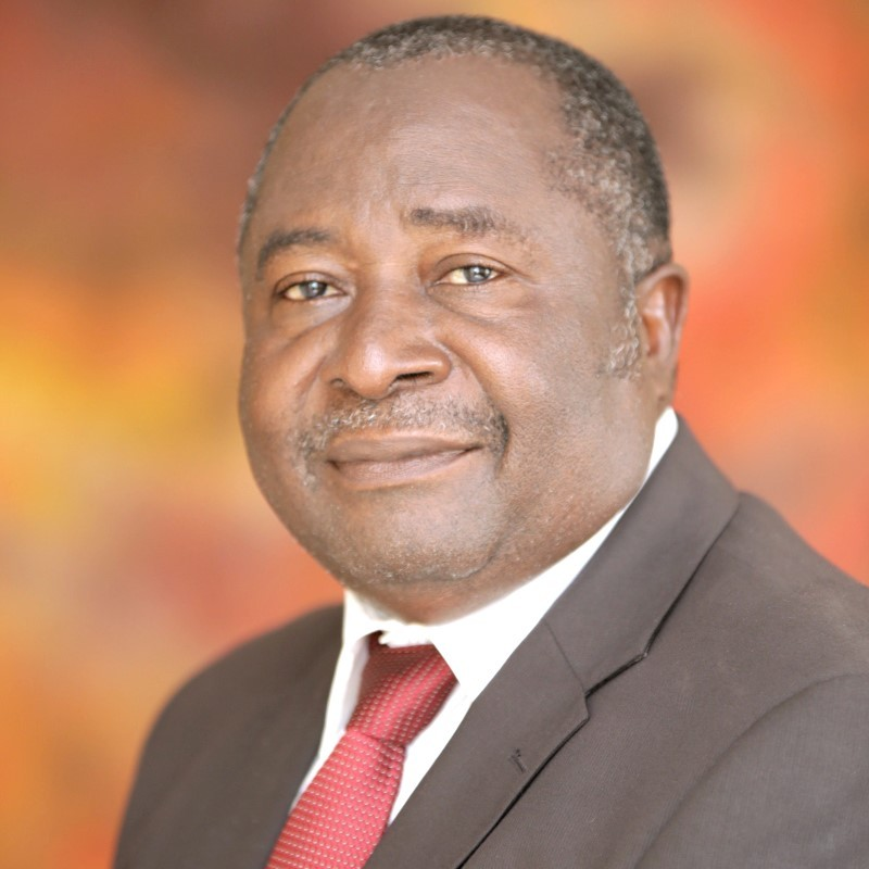 Headshot of Olatunji Adejumo, salt and pepper hair man wearing a red tie and a grey suit.