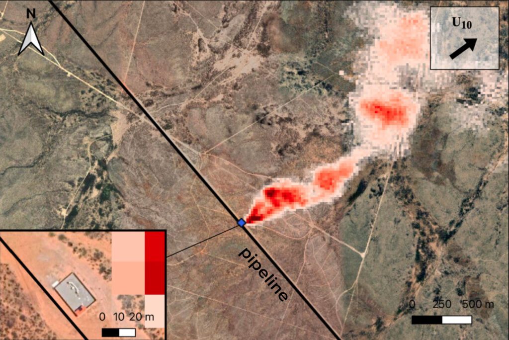 Satellite imagery of a leaking pipeline in Texas