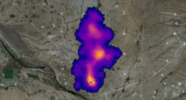 satellite image of a methane plume in the Permian Basin