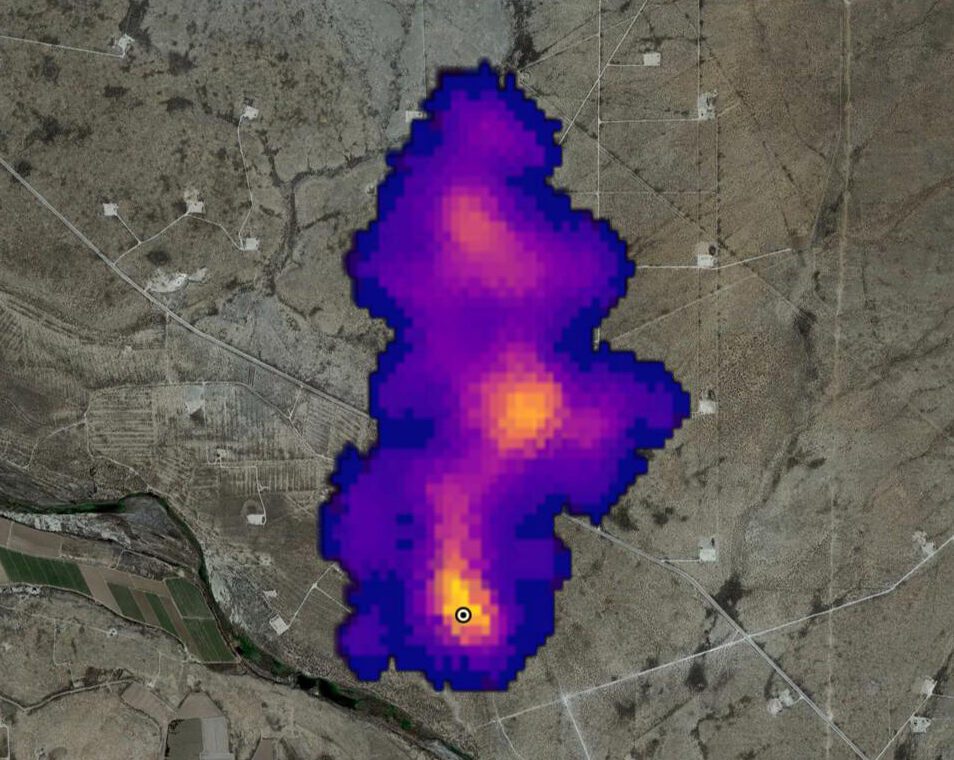 satellite image of a methane plume in the Permian Basin