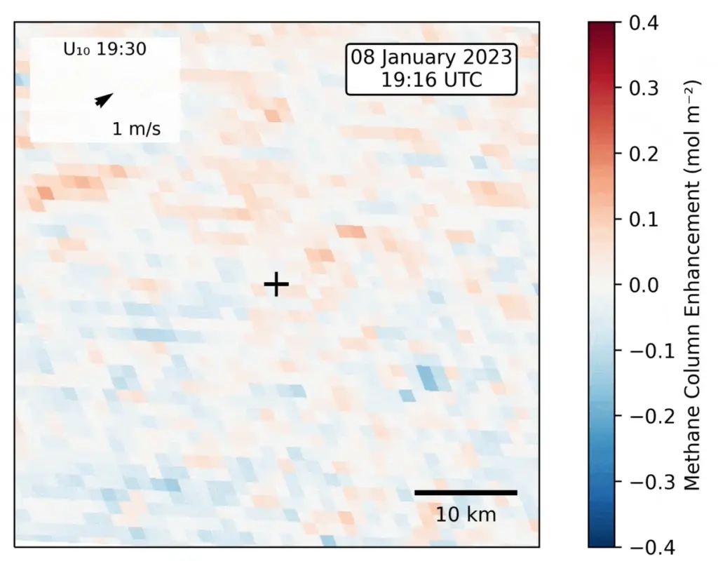 Satellite view of a methane plume