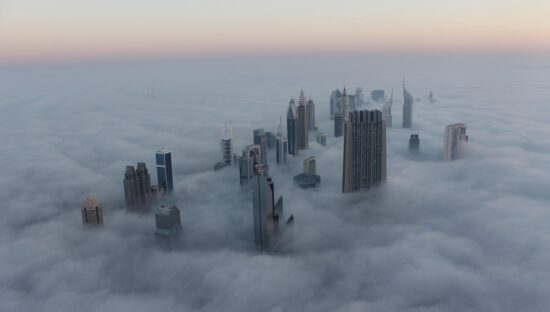 Dubai skyscrapers in the clouds