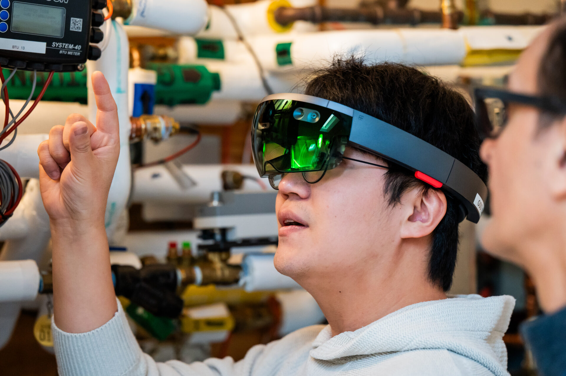 student with AI goggles