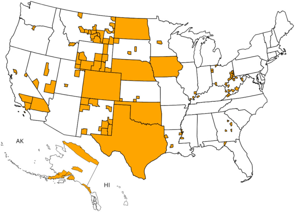 Counties – individual and entire states – considered in the study.