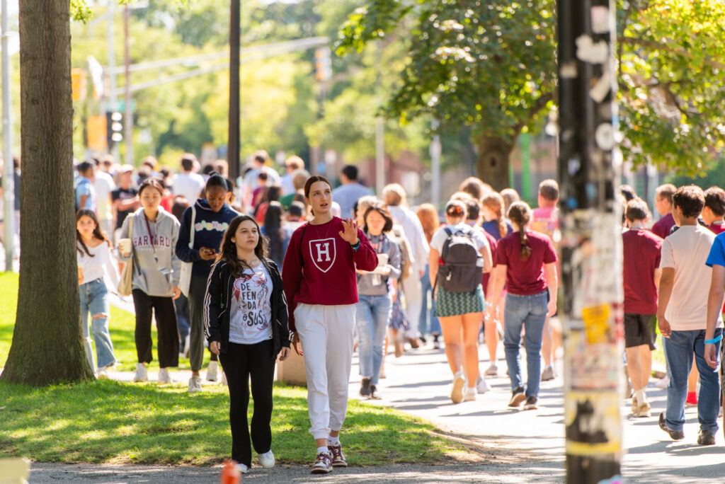 Students walking across Harvard's Science Quad during the summer.