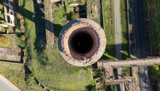 Aerial View of Abandoned Industrial Smokestack