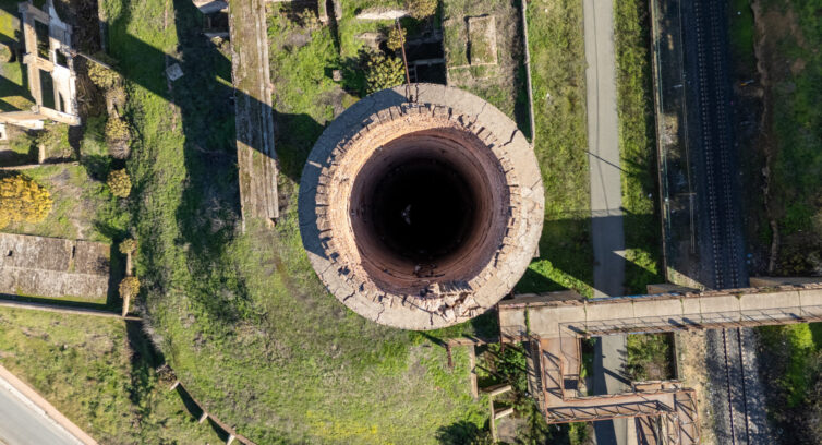Aerial View of Abandoned Industrial Smokestack