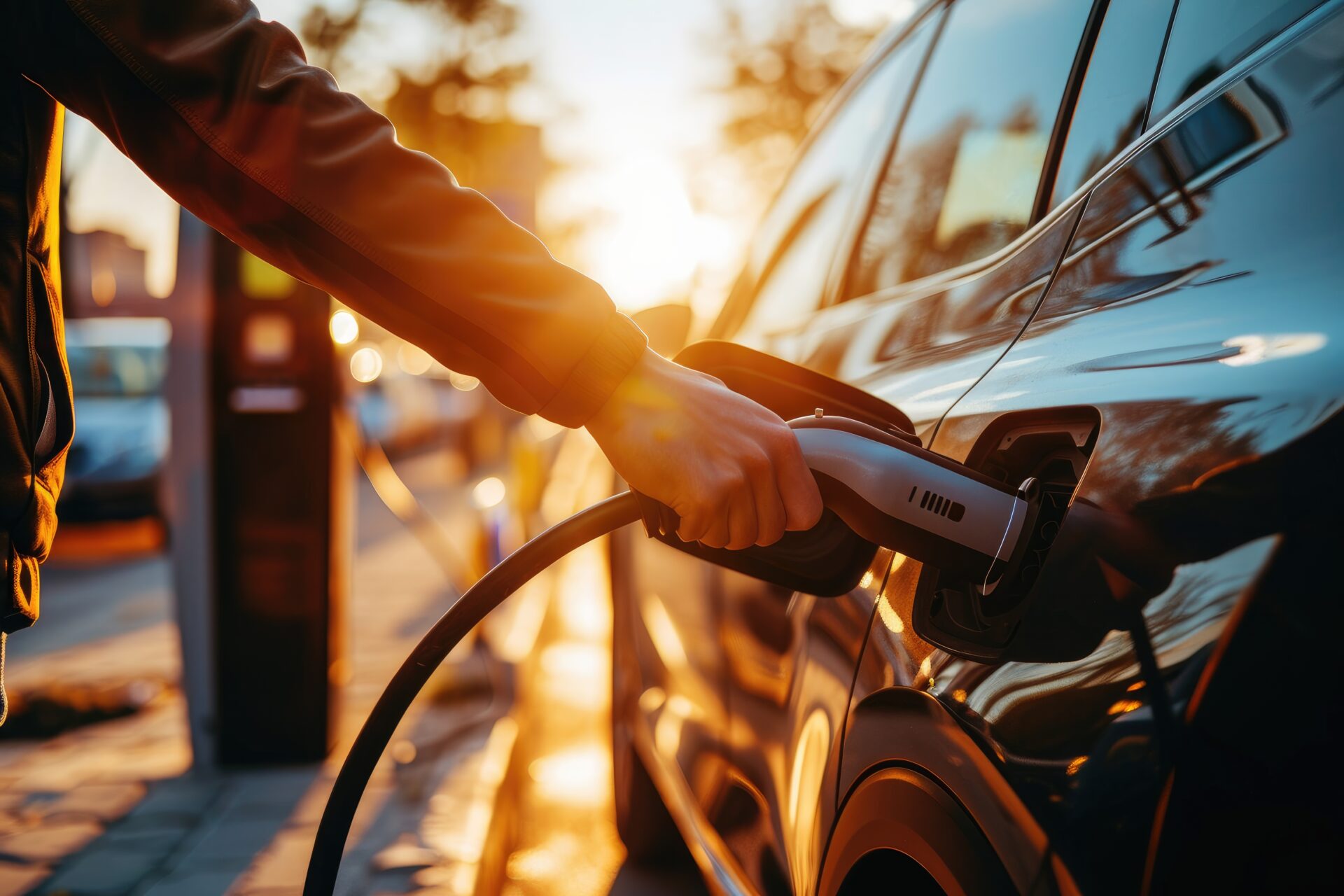 An electric vehicle EV is charging