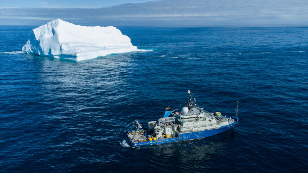 research vessel and iceberg