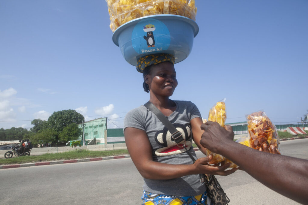 a woman sells chips