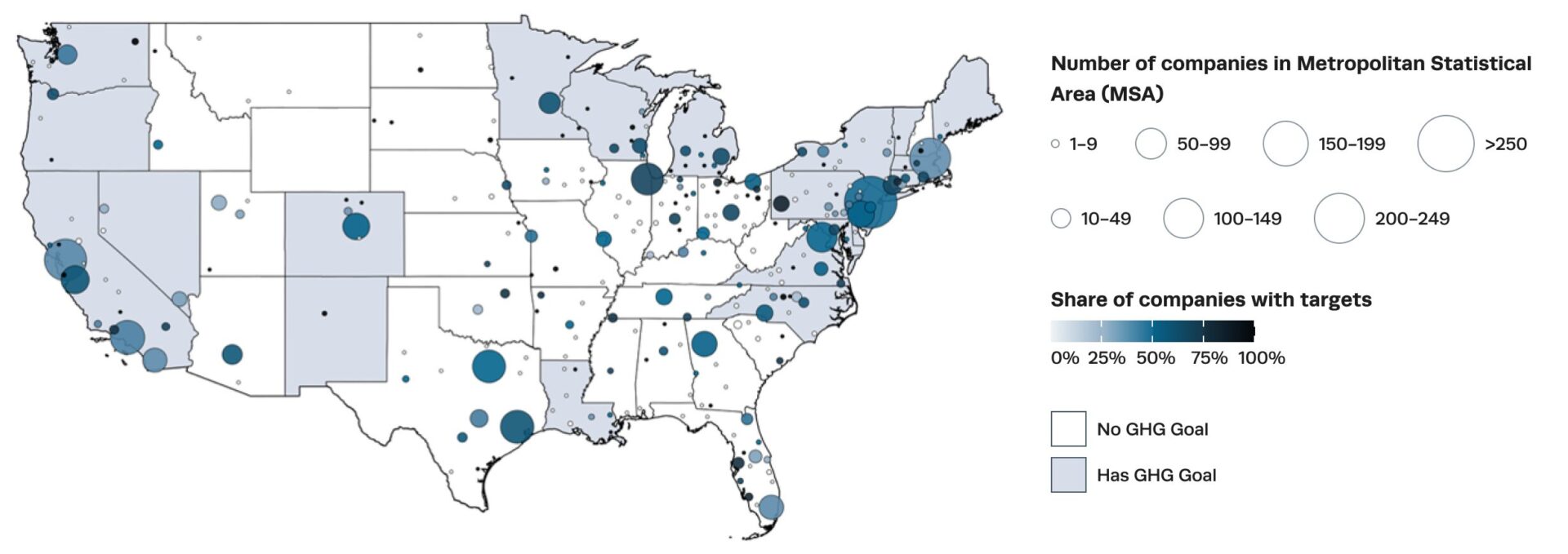 Russell 3000 Company Headquarters by MSA and State GHG Goals, 2024